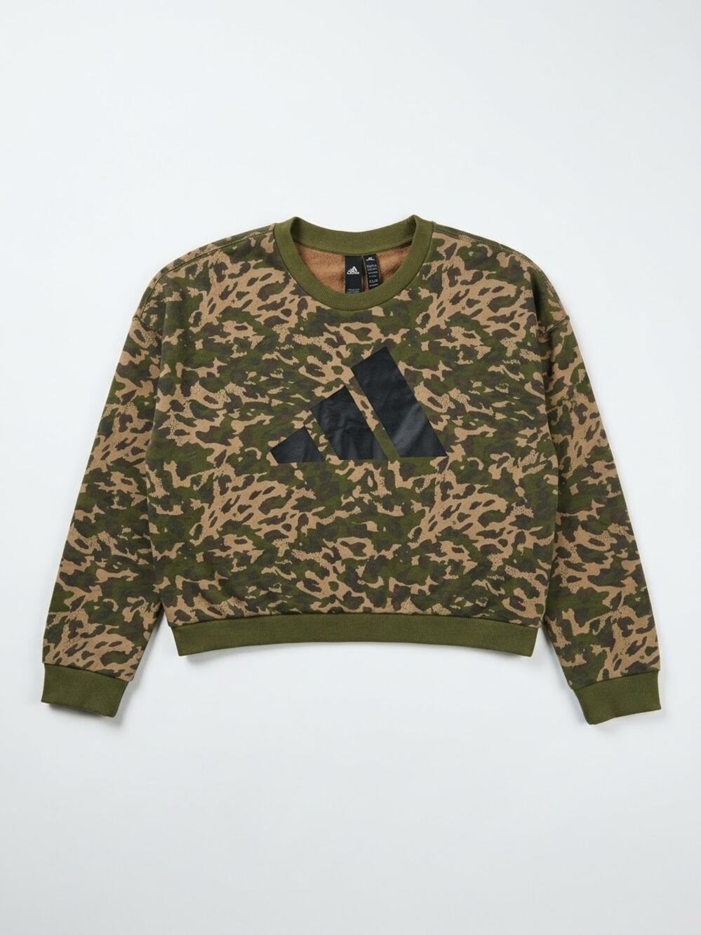 ADIDAS Womens M Camo Crewneck Sweatshirt Badge of Sport Olive Green Pullover